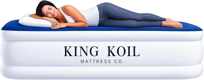 King Koil Luxury Cal King Air Mattress with Built-in Pump for Home Camping amp Guests - King Size Inflatable Airbed Luxury Double High Adjustable Blow Up Mattress Durable Waterproof amp Premium Certified
