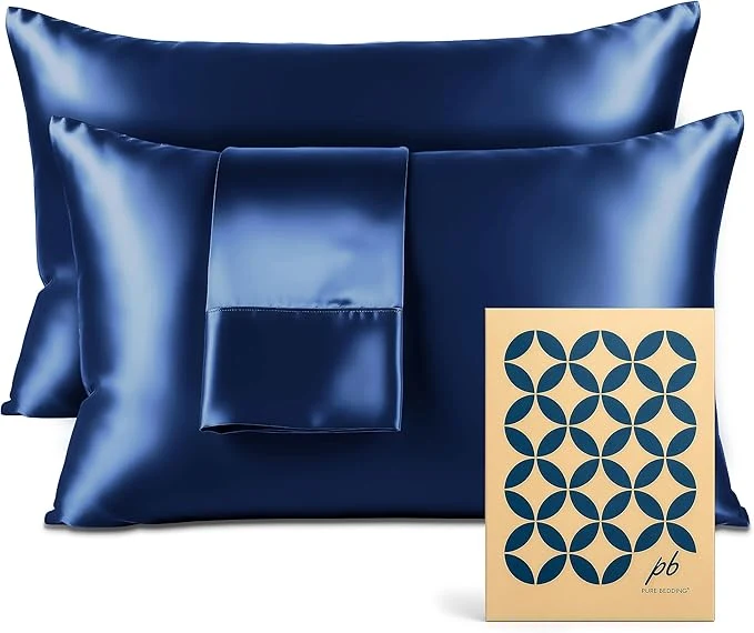 Trendy Pure Bedding Satin Pillowcase 2 Pack - Queen Size 20 quot x30 quot Navy - Silky Pillow Cases for Hair and Skin - Satin Pillow Covers with Envelope Closure - Extra Soft Premium Microfiber Innovative