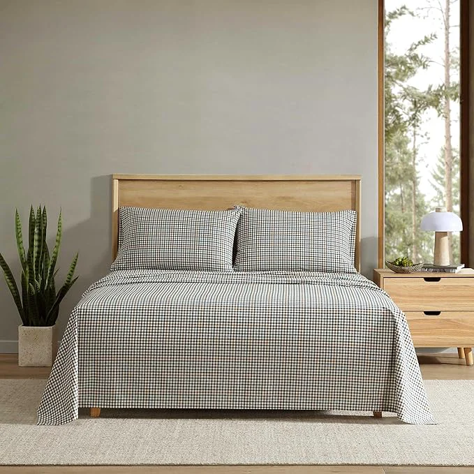 Unique Eddie Bauer - Queen Sheet Set Crisp amp Cooling Sheets w a Naturally Smooth Cotton Percale Lightweight Feel - Matching Pillowcases amp Deep Pocket Fitted Sheet Griffin Plaid Beige Innovative