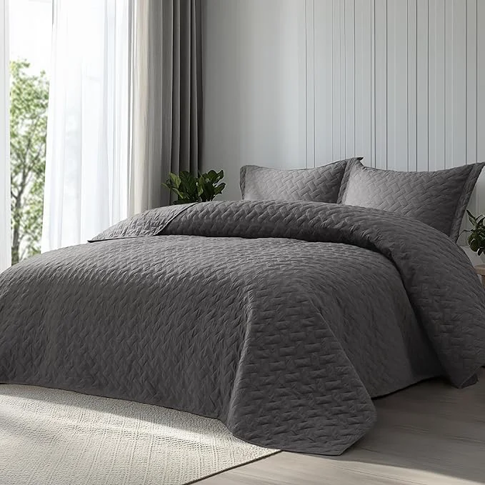 Elegant Bedsure California King Quilts - Lightweight Bedspreads Cal King Size with Basket Weave Pattern Soft Quilt Bedding Set Grey Comforter Set Coverlet for All Seasons with 2 Pillow Shams 111 quot x 106 quot Skin-Friendly Soft All-Season Comfort Breathable ... Relaxed