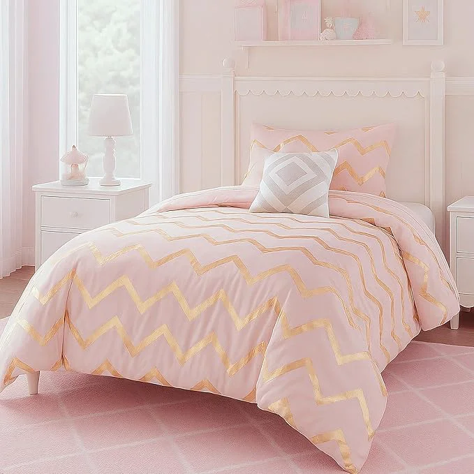 Dependable Codi Twin Comforter Set for Teen Girls 3-Piece Pink and Gold Bedding Warm and Lightweight for Dorm or Bedroom Artisan