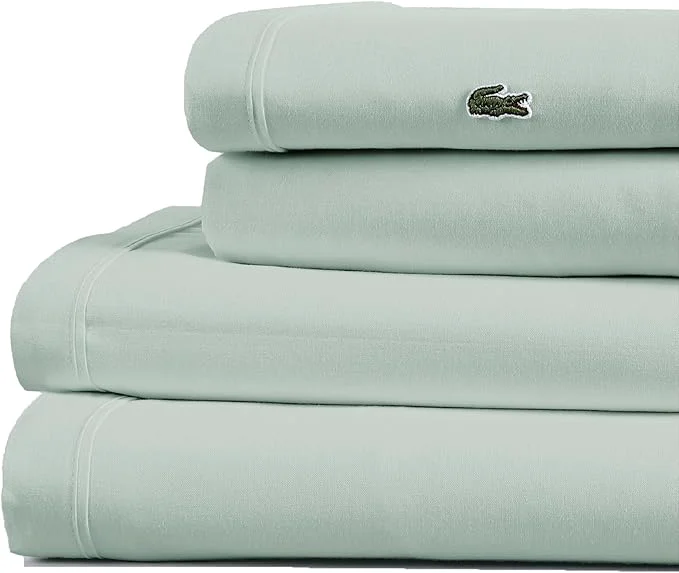 Easy-to-Use Lacoste Cotton Percale 3-Piece Sheet Set – Cool Crisp Matte and Durable Oeko-Tex – Solid Iced Mint Twin XL Refined