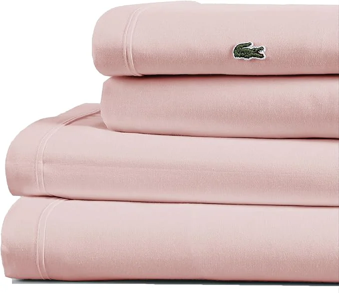 Soft Lacoste Cotton Percale 3-Piece Sheet Set – Cool Crisp Matte and Durable Oeko-Tex – Solid Iced Pink Twin Organic
