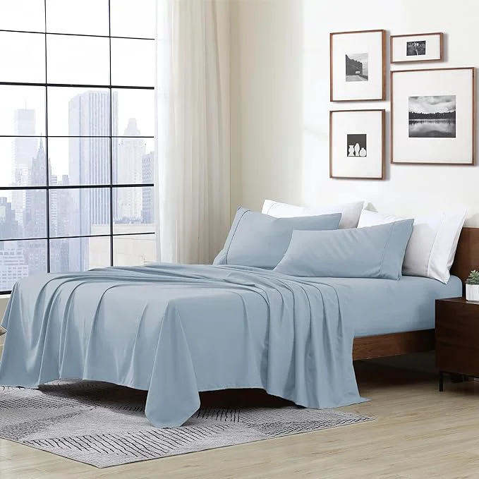 Verified Cathay Home Essentials Ultra Soft Hypoallergenic Wrinkle Resistant Double Brushed Microfiber Bedding Sheet Set Blue Fog Twin Flexible