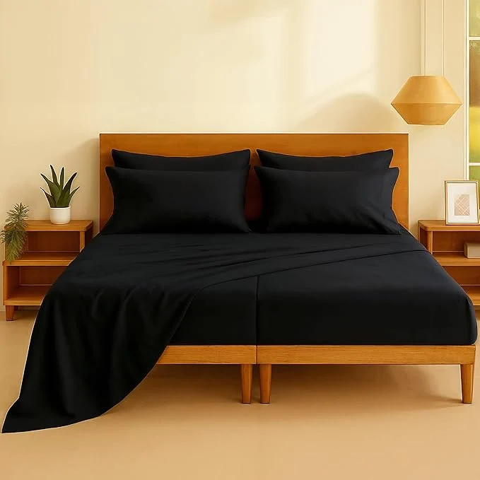 Organic Casa Platino Sheets Split King – 7 Piece Crisp Percale Weave Split King Cooling Sheets with 15 quot Deep Pockets Lightweight amp Cool for All Sleepers Soft amp Breathable for a Great Nights Sleep – Black Modern