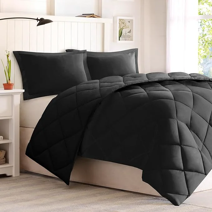 Optimized Madison Park Comforter Set Reversible Down All Season Microfiber Bedding 3M Scotchgard Stain Release Full Queen Dorm Comforter Black Black Effective