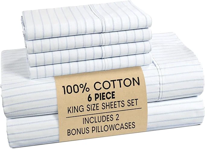 Reusable Casa Platino King Size Bed Sheets– Crisp amp Cool Percale Weave Cotton Bed Sheets King Size with 4 Pillowcases 15 quot Deep Pocket Fitted Sheet Long-Lasting for Cozy Sleep in All Seasons – Skylure Enhanced