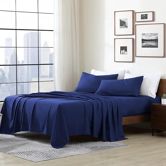 Fine Crafted Cathay Home Essentials Ultra Soft Hypoallergenic Wrinkle Resistant Double Brushed Microfiber Bedding Sheet Set Royal Blue Full High-Quality