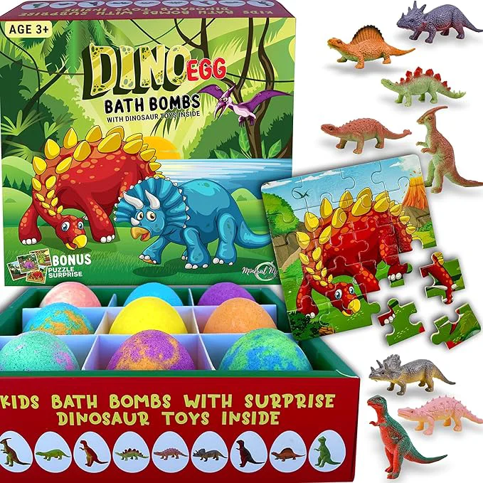 Refined Bath Bombs for Kids with Surprise Toys Inside Plus Dinosaur Puzzle Smooth