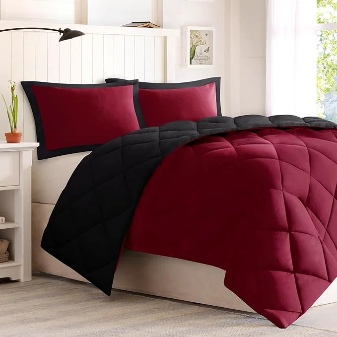 Durable Madison Park Comforter Set Reversible Down All Season Microfiber Bedding 3M Scotchgard Stain Release Full Queen Dorm Comforter Red Black Unique