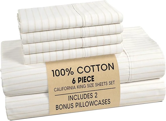 Smooth Casa Platino Sheets Cal King Size Bed Set – Cotton Sheet Set Cal King Crisp Percale Weave with 4 Pillowcases with 15 quot Deep Pocket Fitted Sheet for Secure Fit Ultra Soft amp Breathable – Sandora Detailed