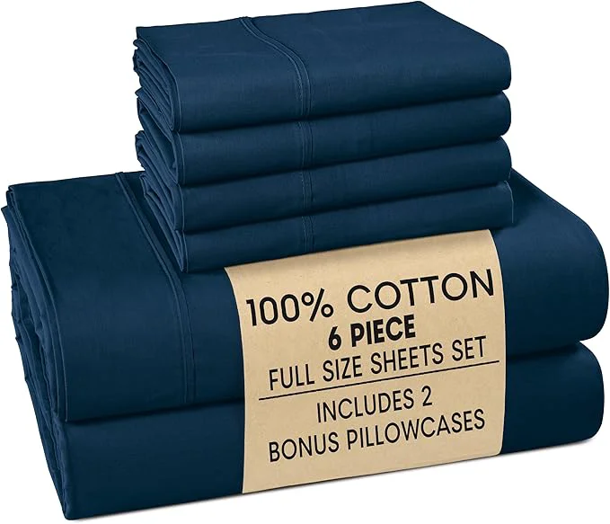 Quality Casa Platino Full Sheets Set – Cotton Bed Sheets Full Breathable amp Crisp Percale 6 Piece Set 15 quot Deep Pocket for A Secure Fit Ultra Soft amp Cozy Fit – Navy Blue Contemporary