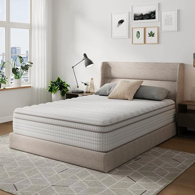 Green Novilla Full Size Mattress 14 Inch Full Mattresses in a Box with Smarts™ Pocket Coil for Pressure Relief Medium Plush Foam and Spring Hybrid Colchones with CertiPUR-US Fast