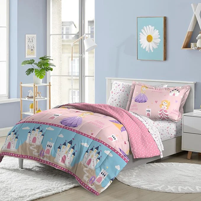 First-Class Dream Factory Kids 7-Piece Complete Bed Set Easy-Wash Super Soft Microfiber Comforter Bedding Full Pink Little Princess Efficient