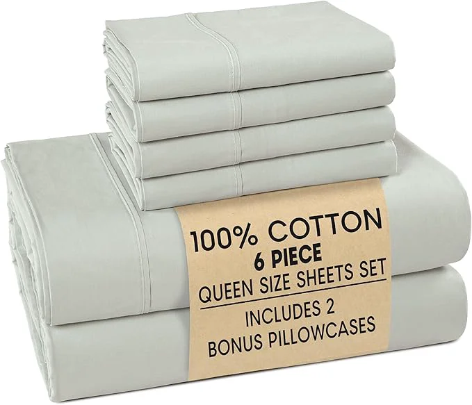 High-End Casa Platino Queen Percale Sheet Set– 6 Piece Cotton Sheet Set Queen with 15 Deep Pocket Fitted Sheet Crisp Weave for Cool Cozy Sleep Soft amp Breathable Everyday Essential Sheets – Silver Trusted