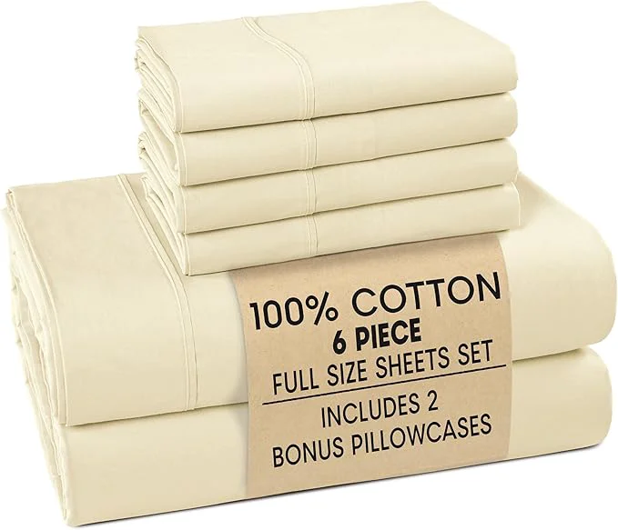 Easy-to-Use Casa Platino Full Bed Sheets – Breathable 6 Piece Percale Cooling Full Sheets with Crisp Feel with 15 Inch Deep Pocket Fitted Sheet Ultra Soft amp Cozy Feel Fit – Ivory Prestigious
