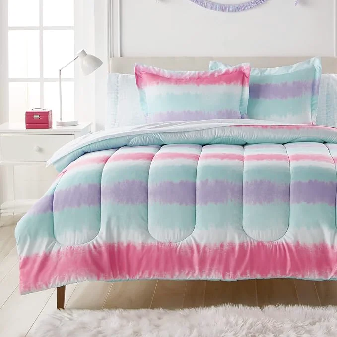 Professional dream FACTORY Tie Dye Stripe 5-Piece Microfiber Bag Comforter Bedding Set Super Soft-Twin Purple Multi 2D871601MU Verified