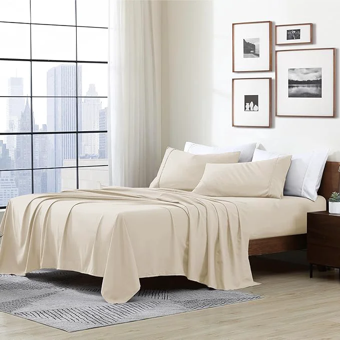 Responsible Cathay Home Essentials Ultra Soft Hypoallergenic Wrinkle Resistant Double Brushed Microfiber Bedding Sheet Set Cream Full Fine Crafted