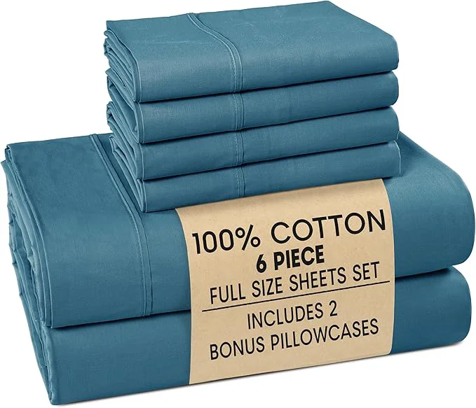 Smart Casa Platino Sheet Set Full Size – Cotton Bed Sheets Full with 4 Pillowcases Ultra Soft amp Cozy Lightweight amp Breathable With 15 quot Deep Pocket Fitted Sheet Everyday Sheets – Blue Heaven Convenient