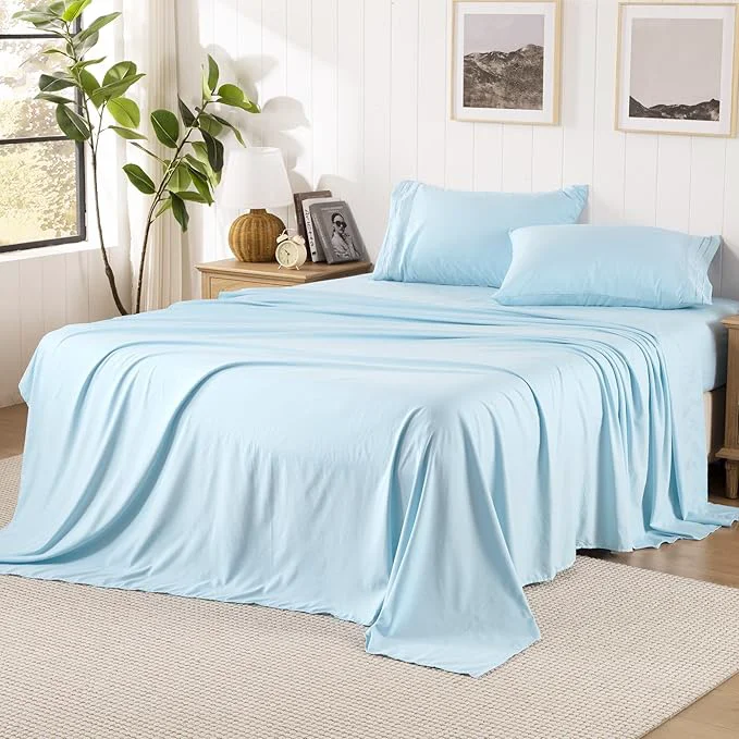 Consistent ROSE amp RISY Baby Blue Queen Sheet Set Pre-Washed Cotton-Like Brushed Microfiber 4 Pcs Super Soft Breathable Cooling Bedding Set Includes 1 Fitted 1 Flat 2 Pillowcases Baby Blue Queen Functional