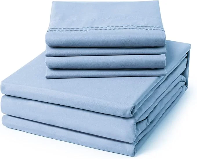 Reliable ClevaHome King Size Sheet Set - 6 Piece Soft Breathable Luxury Bed Sheet Set - Shrinkage amp Fade Resistant Embroidered Bedding Sheet with Deep Pocket 2 Extra Pillowcases King Chambray Blue Sustainable