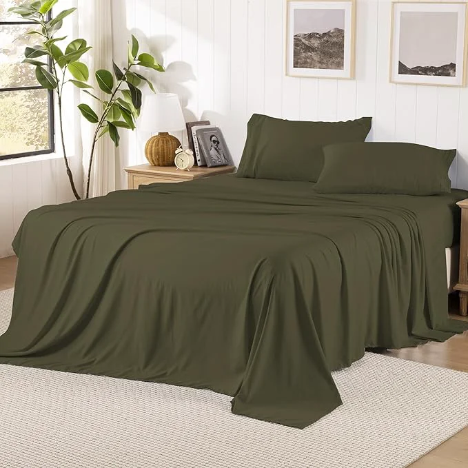 Contemporary ROSE amp RISY Dark Green Sheets Queen Sheet Set Pre-Washed Cotton-Like Brushed Microfiber 4 Pcs Super Soft Breathable Cooling Bed Sets Includes 1 Fitted 1 Flat 2 Pillowcases Dark Green Queen Original Design
