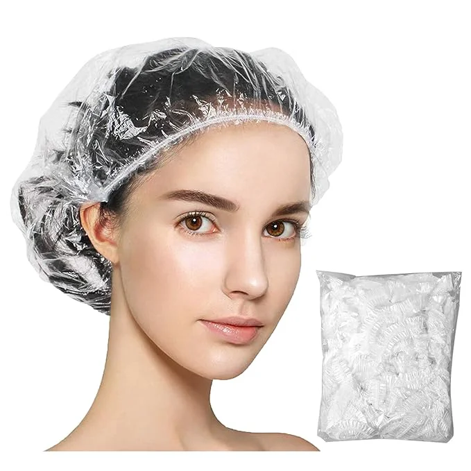 Green Keeygo Disposable Shower Caps 50 PCS Bath Caps Clear Waterproof Plastic Wraps Professional