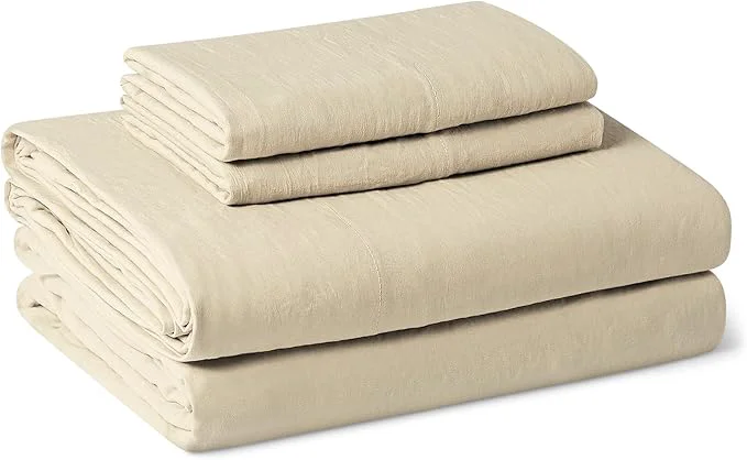 High-Grade Amazon Basics Full Bed Sheet 4-Piece Bedding Set Double Brushed Microfiber Ultra Soft Easy Care Beige High-Quality