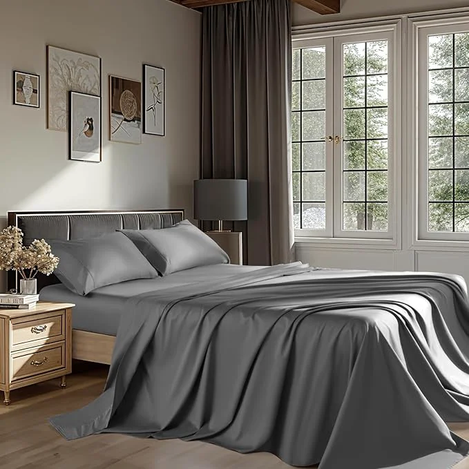 Advanced Egyptian Cotton Sheets 1200 Thread Count Full Size Bedding Sets 4 Pcs Fitted Sheet Up to 16 quot Deep Breathable All Seasons Full Dark Gray Specialty