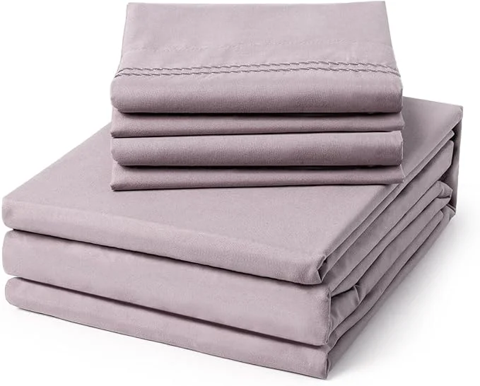Refined ClevaHome Full Size Sheet Set - 6 Piece Soft Breathable Luxury Bed Sheet Set - Shrinkage amp Fade Resistant Embroidered Bedding Sheet with Deep Pocket 2 Extra Pillowcases Full Purple Dove Consistent