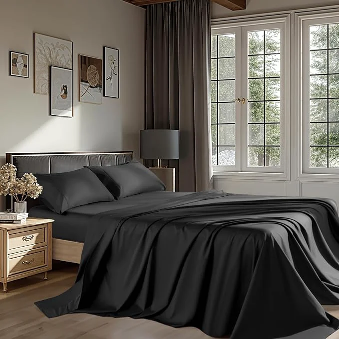 Healthy Egyptian Cotton Sheets 1200 Thread Count Queen Size Bedding Sets 4 Pcs Fitted Sheet Up to 16 quot Deep Breathable All Seasons Queen Black Effective