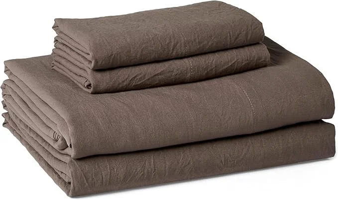 Detailed Amazon Basics King Bed Sheet 4-Piece Bedding Set Double Brushed Microfiber Ultra Soft Easy Care Brown Exceptional