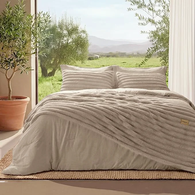 Elegant Bedsure Gentlesoft™ 2-in-1 Twin Comforter Set and Detachable Fluffy Blanket Beige Bedding Set for All Season Use SnapTech Design for Space Saving Includes 1 Pillow Sham 1 Pillowcase Excellent