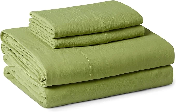 Pure Amazon Basics King Bed Sheet 4-Piece Bedding Set Double Brushed Microfiber Ultra Soft Easy Care Green Durable
