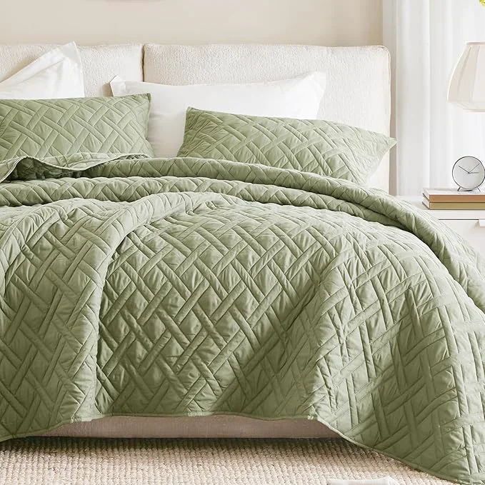 Fashionable Comfort Spaces King Quilt Set Modern Reversible Diamond Coverlet King Bedding Set Cozy Quilted Winter Layer All Season Lightweight Soft King Size Quilt Kienna Cal King Olive Green 3 Piece Original Design