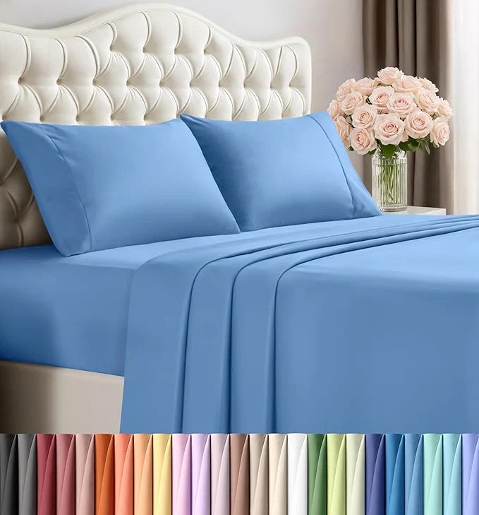 Functional Utopia Bedding Queen Size Sheet Set – 4 Piece Bed Sheets Soft and Breathable Microfiber Includes 1 Fitted Sheet 1 Flat Sheet and 2 Pillowcases – Oeko Tex Dutch Blue Trusted