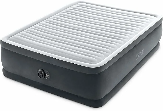 Top-Quality Intex Dura-Beam Deluxe Comfort-Plush d Fiber-Tech – Queen Size – Built-in Electric Pump – 18in Bed Height – 600lb Weight Capacity Secure