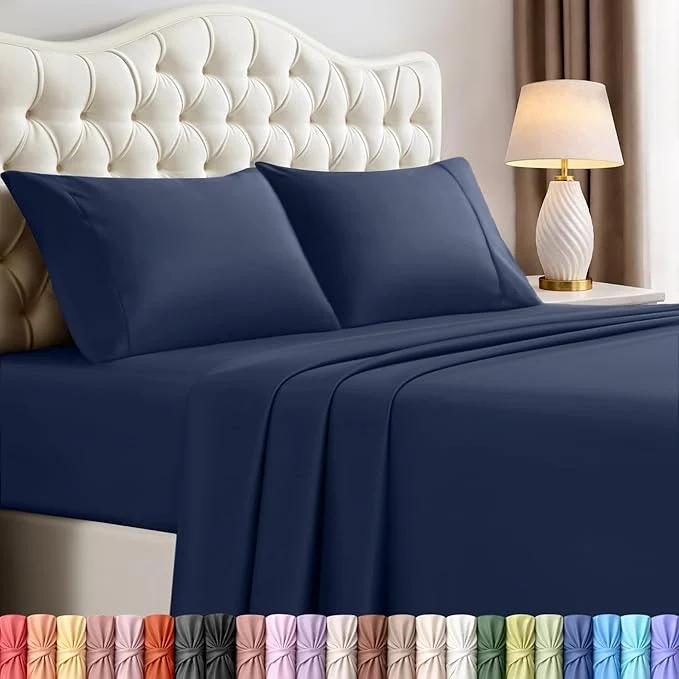 Artisan Utopia Bedding Queen Size Sheet Set – 4 Piece Bed Sheets Soft and Breathable Microfiber Includes 1 Fitted Sheet 1 Flat Sheet and 2 Pillowcases – Oeko Tex Navy Carefully Designed