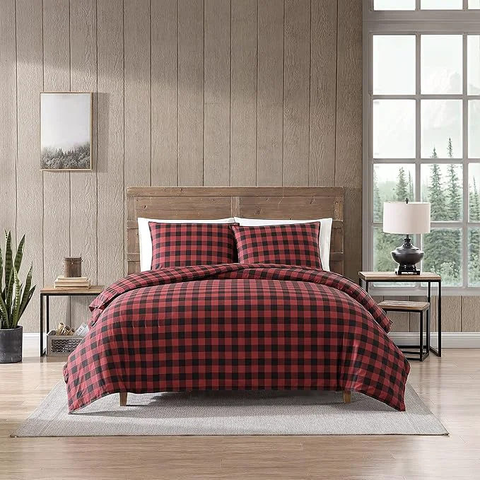 Minimalist Eddie Bauer - Queen Comforter Set Cotton Reversible Bedding Buffalo Plaid Home Decor for All Seasons Red Black Queen Excellent