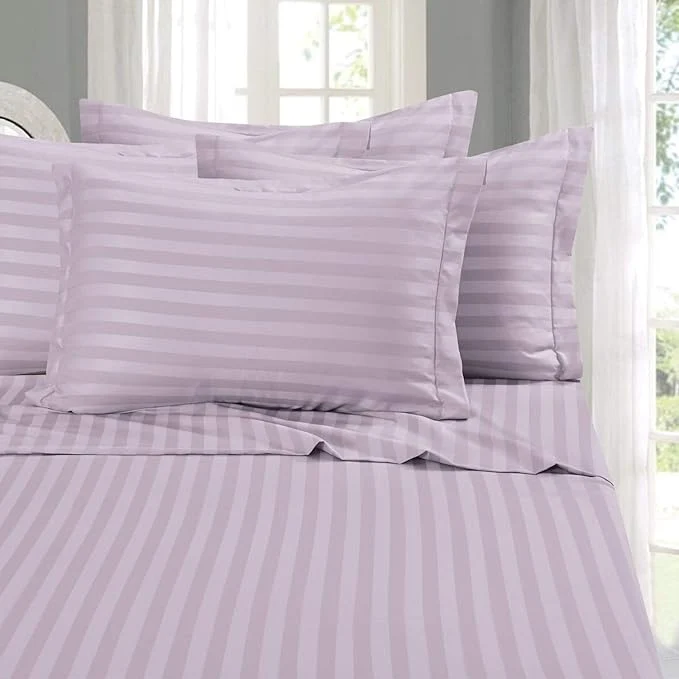 Consistent Elegant Comfort Softest Coziest 6-Piece Sheet Sets - 1500 Premier Hotel Quality Luxurious Wrinkle Resistant 6-Piece Damask Stripe Bed Sheet Set Full Lavender Lilac Solid