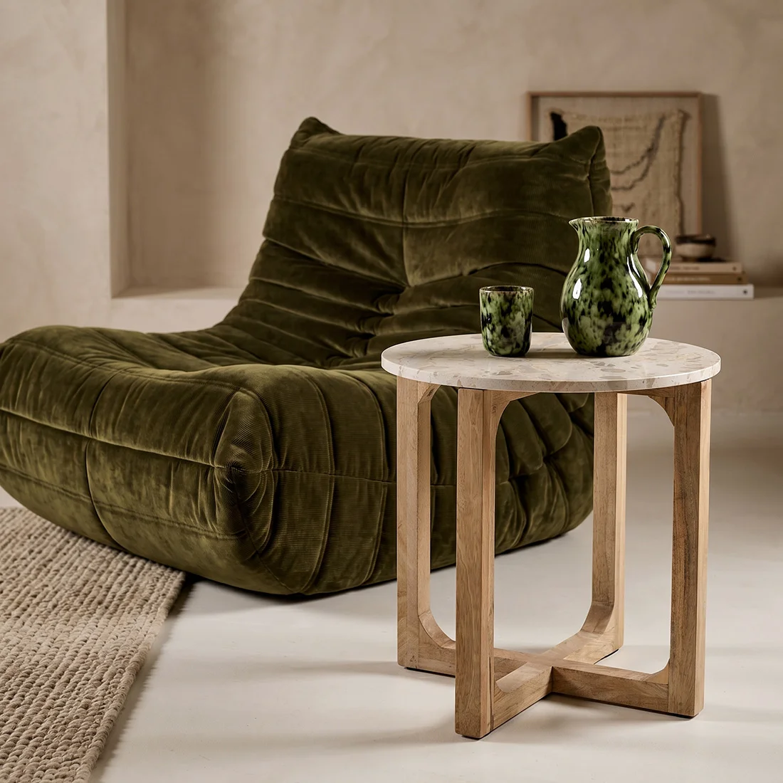 Green Ronde marmeren bijzettafel crème Ø50cm Contemporary