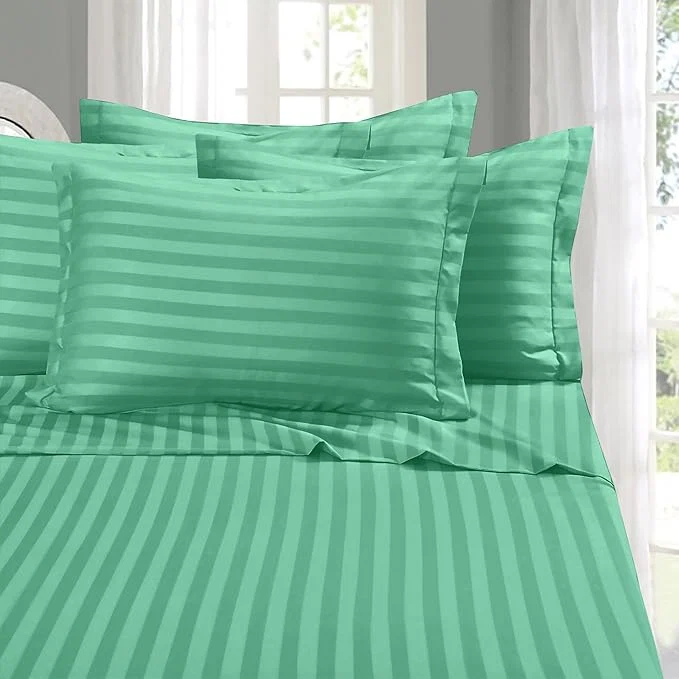 Sophisticated Elegant Comfort Softest and Coziest 4-Piece Sheet Set - 1500 Premium Hotel Quality Microfiber - Deep Pocket Wrinkle Resistant 4-Piece Damask Stripe Bed Sheet Set Twin Paradise Teal World-Class