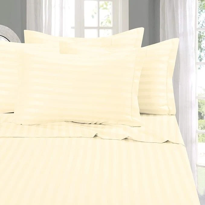 High-Grade Elegant Comfort Softest Coziest 6-Piece Sheet Sets - 1500 Premier Hotel Quality Luxurious Wrinkle Resistant 6-Piece Damask Stripe Bed Sheet Set Full Ivory Unique