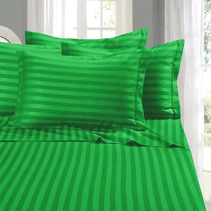Refined Elegant Comfort Softest and Coziest 4-Piece Sheet Set - 1500 Premium Hotel Quality Microfiber - Deep Pocket Wrinkle Resistant 4-Piece Damask Stripe Bed Sheet Set Twin Emerald Gren Detailed
