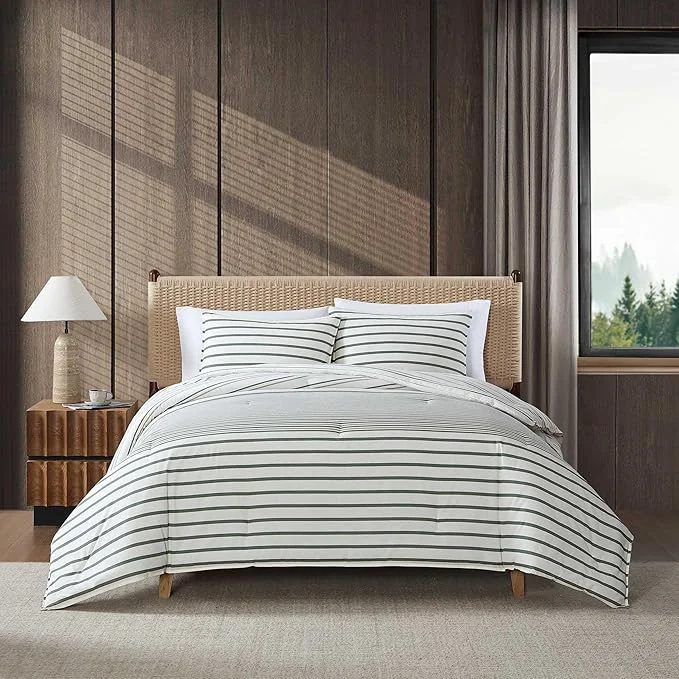 Verified Eddie Bauer - King Comforter Set Super Soft Bedding with Matching Shams Two-Piece Back Closure Modern Room Essentials Cooper Stripe Green King Selected