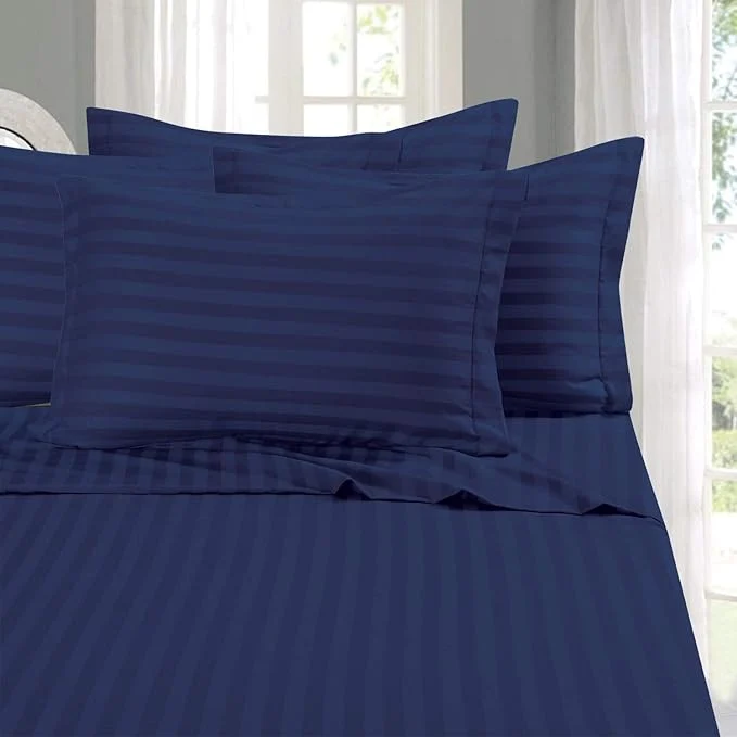 Durable Elegant Comfort Softest and Coziest 4-Piece Sheet Set - 1500 Premium Hotel Quality Microfiber - Luxurious Wrinkle Resistant 4-Piece Damask Stripe Bed Sheet Set Twin Navy Blue Crafted
