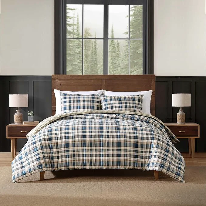 Crafted Eddie Bauer - Twin Comforter Set Reversible Bedding with Matching Sham Medium-Weight for Year Round Use Dorm Essentials Port Gamble Blue Quality