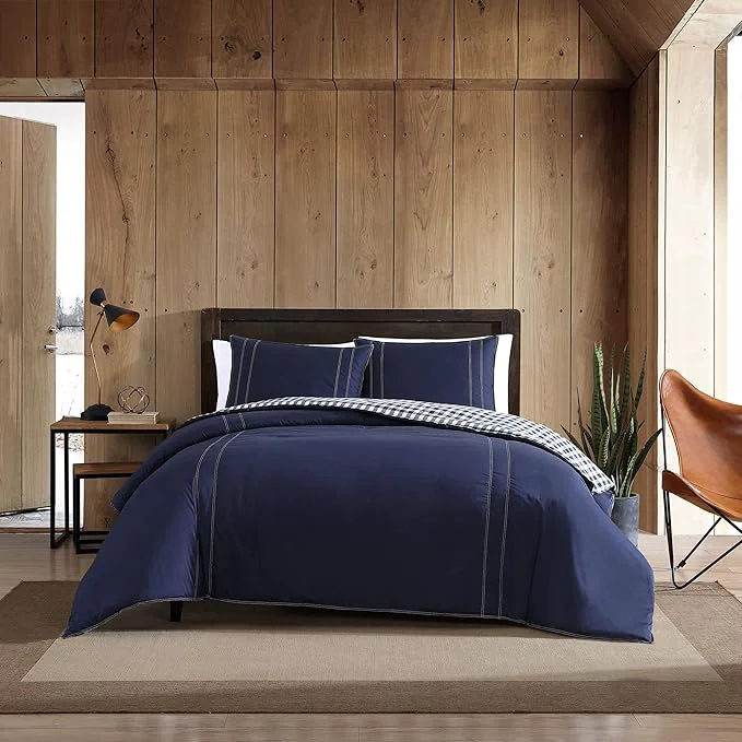 Elite Eddie Bauer - Twin Comforter Set Reversible Cotton Bedding with Matching Sham Pre-Washed for Added Softness Kingston Navy Twin Unique