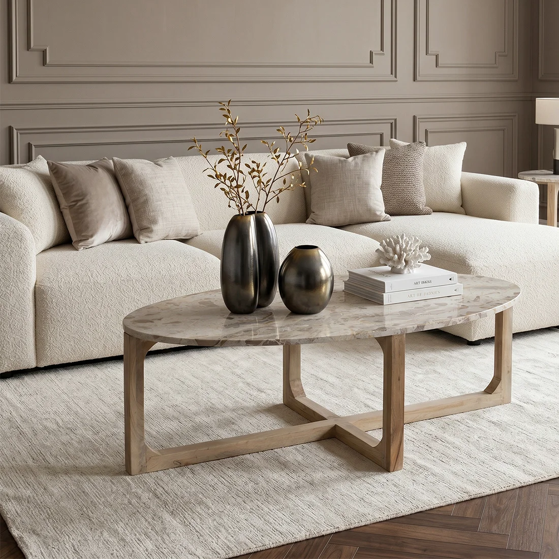 Organic Marmeren salontafel ovaal crème Smart