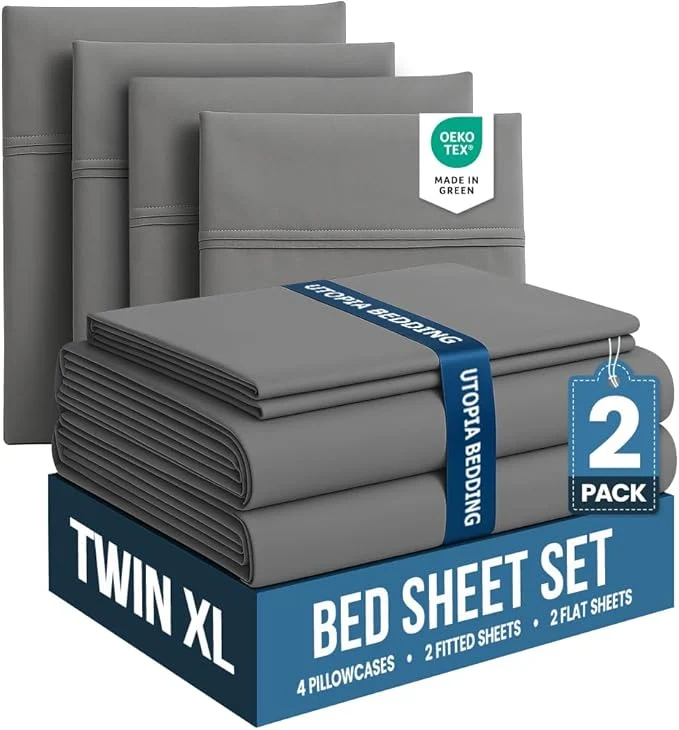 Environmentally Friendly Utopia Bedding Twin XL Bed Sheets Set - Pack of 2 Sheet Sets - for Spa Hotel amp Guest Bedroom - Brushed Microfiber - Shrinkage and Fade Resistant - Easy Care Grey Reusable